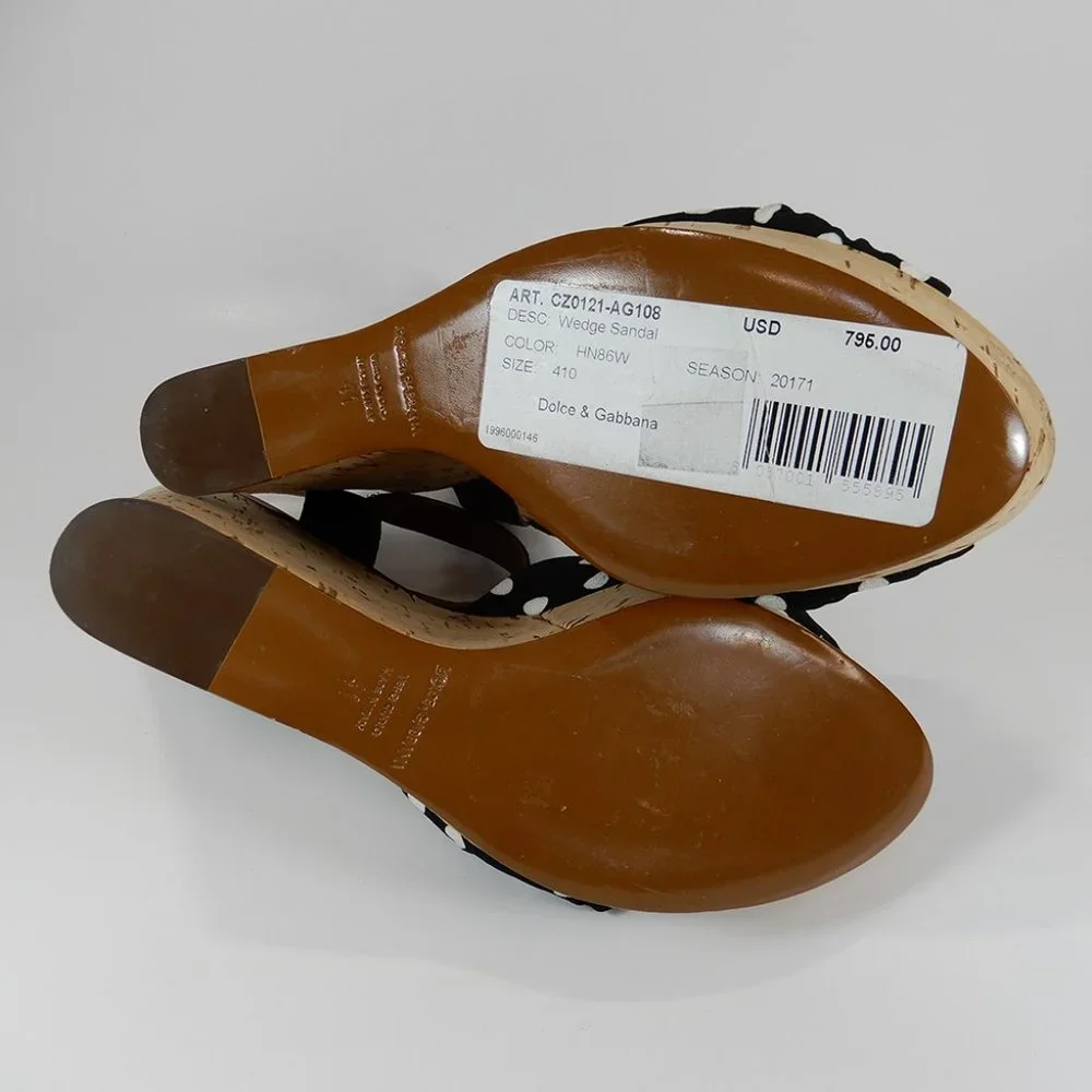 DOLCE & GABBANA Polka Dot Knot Cork Wedge Platform SANDALS Size 41 10.5 11 NEW - Picture 8 of 14